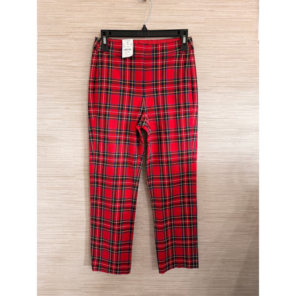 J. Crew Factory women's red plaid Cropped straight-leg pant size 0 NWT